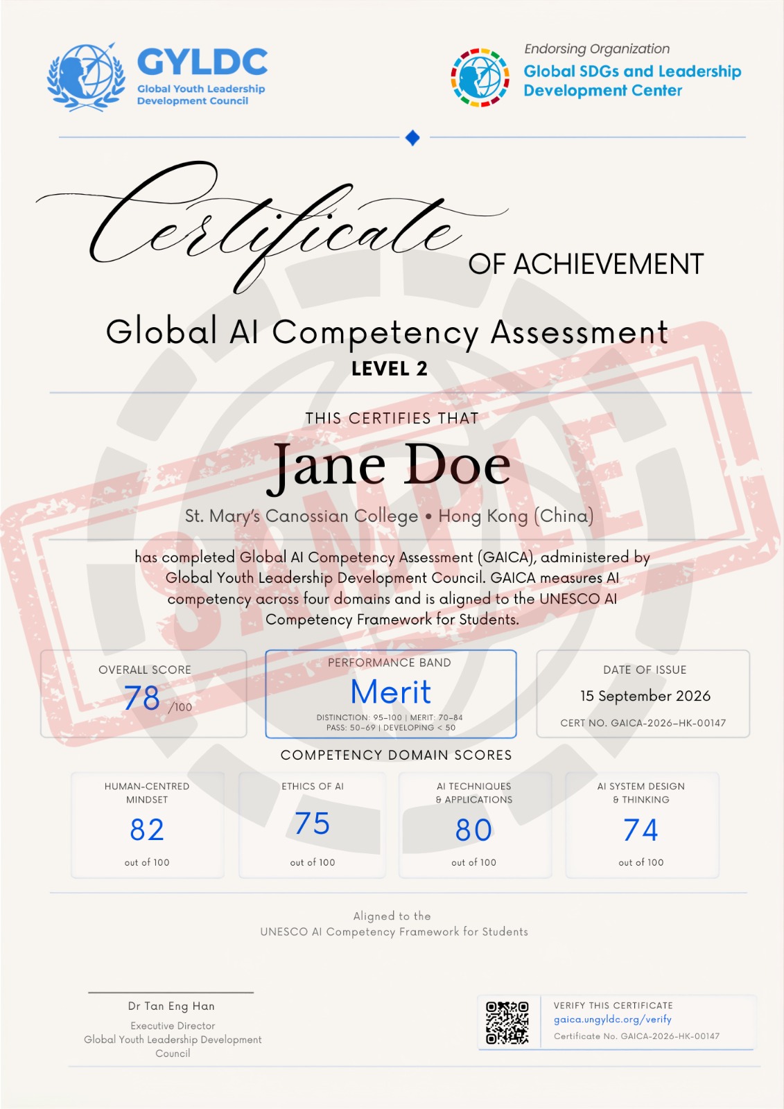 GAICA score certificate preview